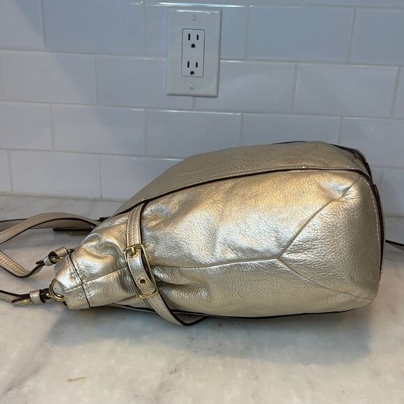 Coach Bag Purse Handbag Leather Audrey Metallic Perforated Convertible Lg Tote - Picture 12 of 16